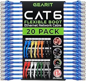 GearIT 20-Pack Cat6 Patch Cables 1.5ft Blue